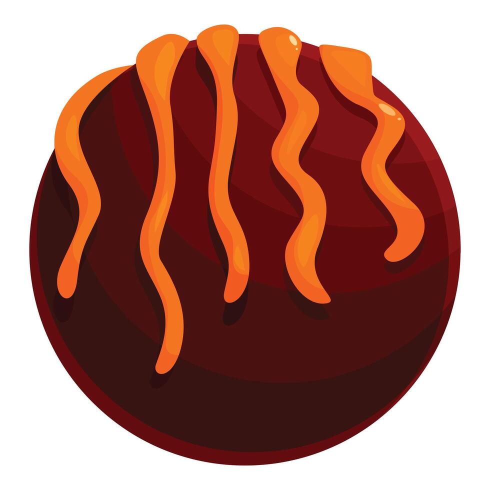 Round chocolate candy drizzled with orange caramel vector