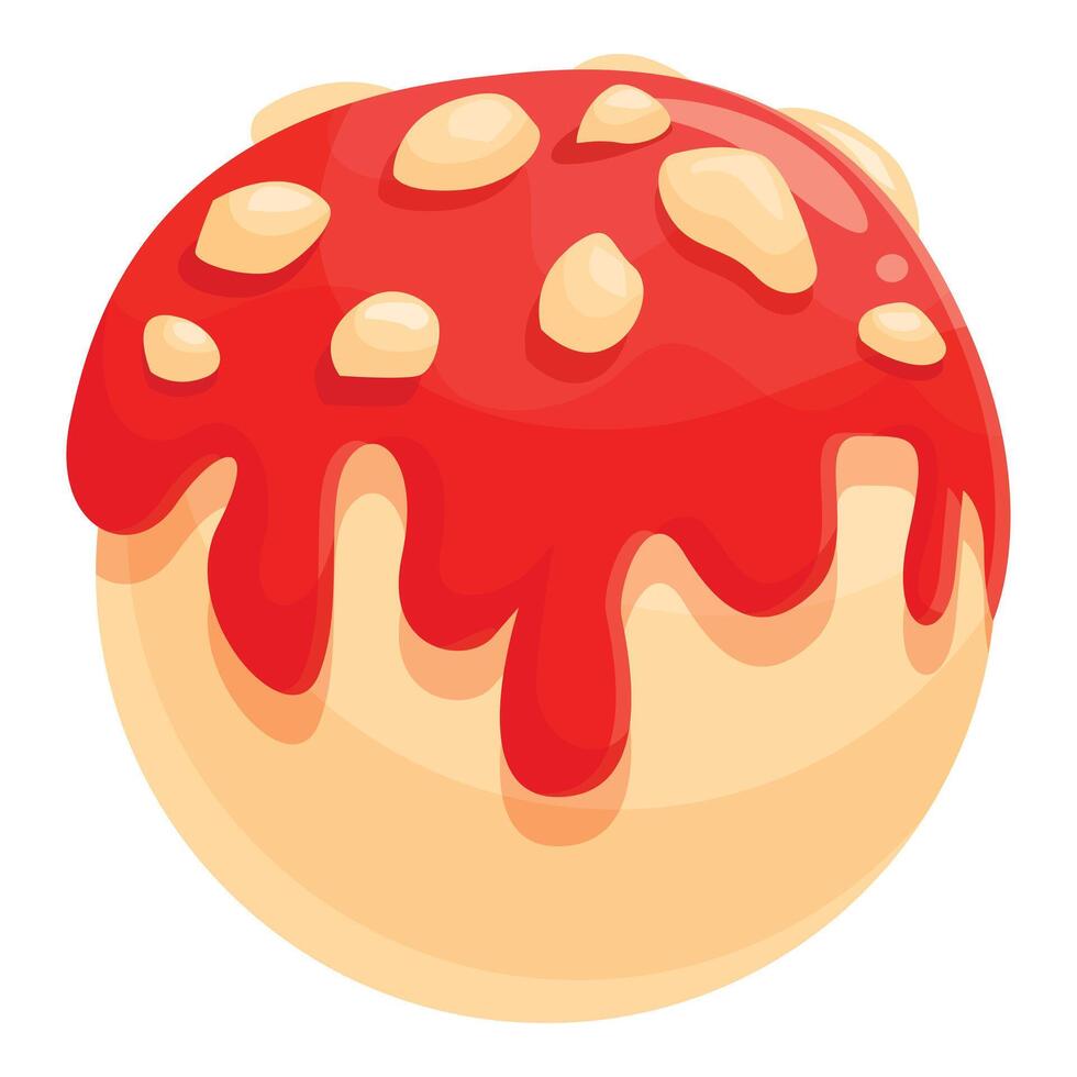 Round cake covered in red glaze and white chocolate drops dripping down vector