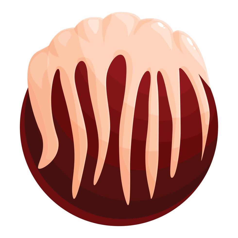 Round chocolate cake with cream dripping down covered in icing vector