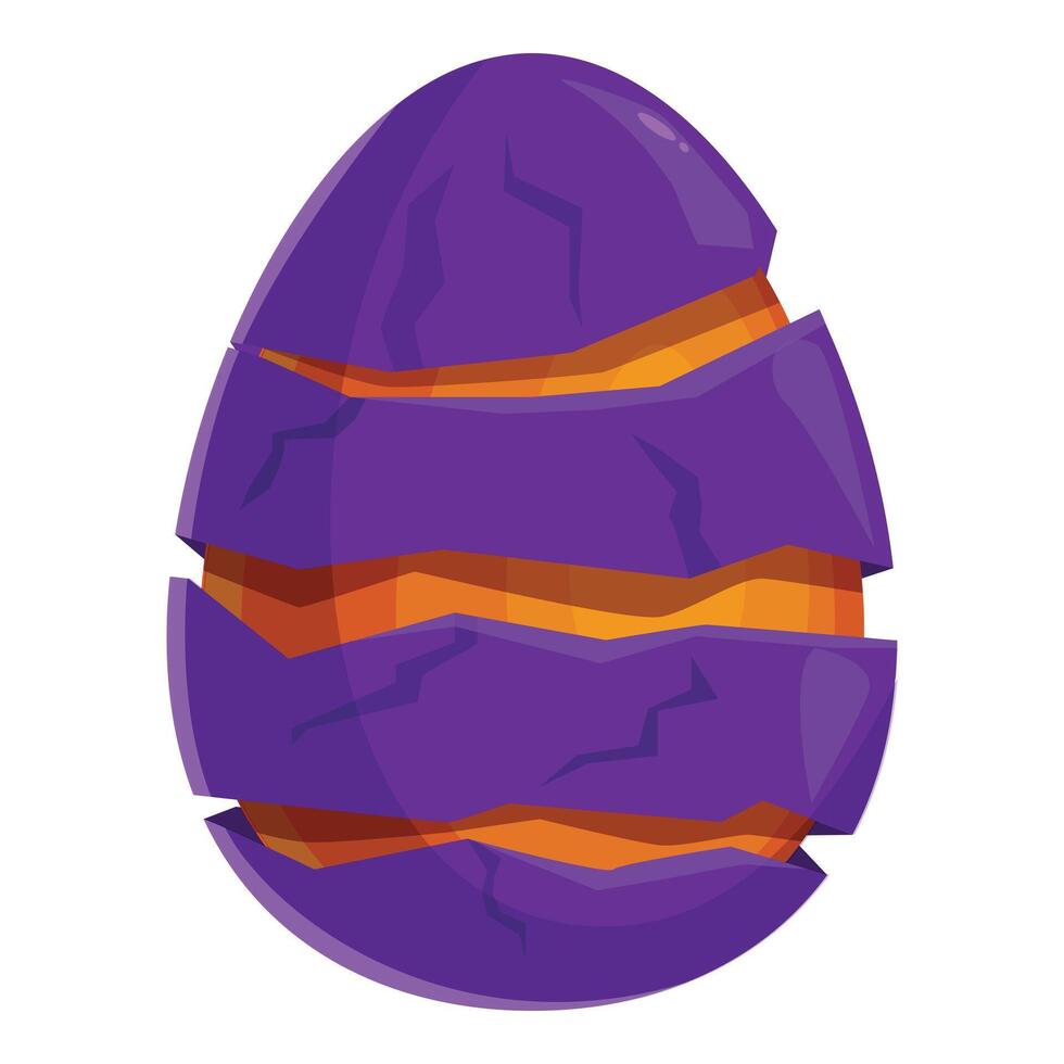 Purple dragon egg is cracking open, revealing glowing orange light from within vector