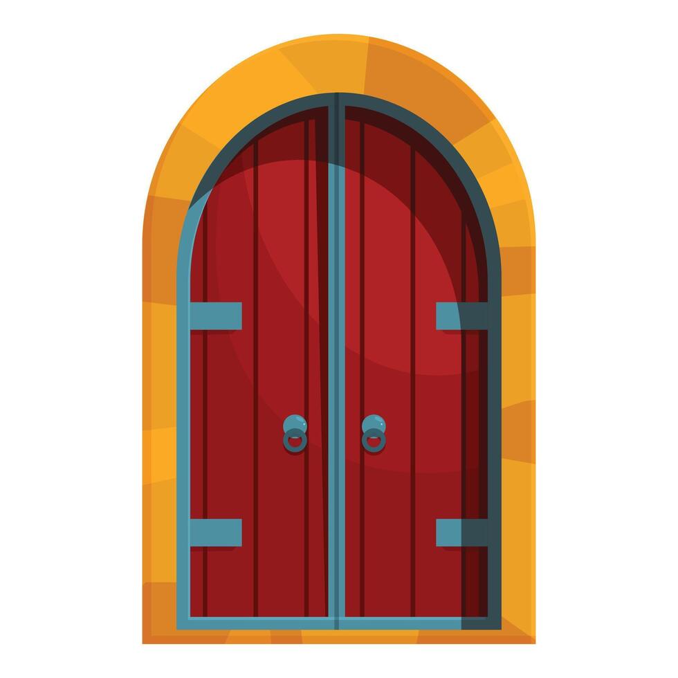 Ancient red wooden door with archway inviting to enter vector