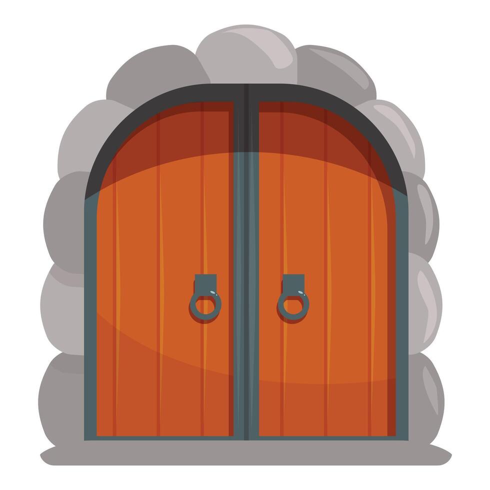 Old wooden dungeon gate with stone archway vector