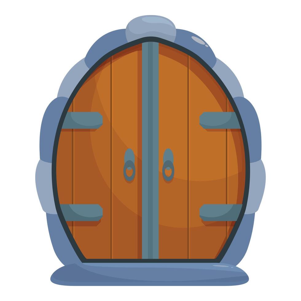Round wooden door with stone frame leading to secret fantasy world vector