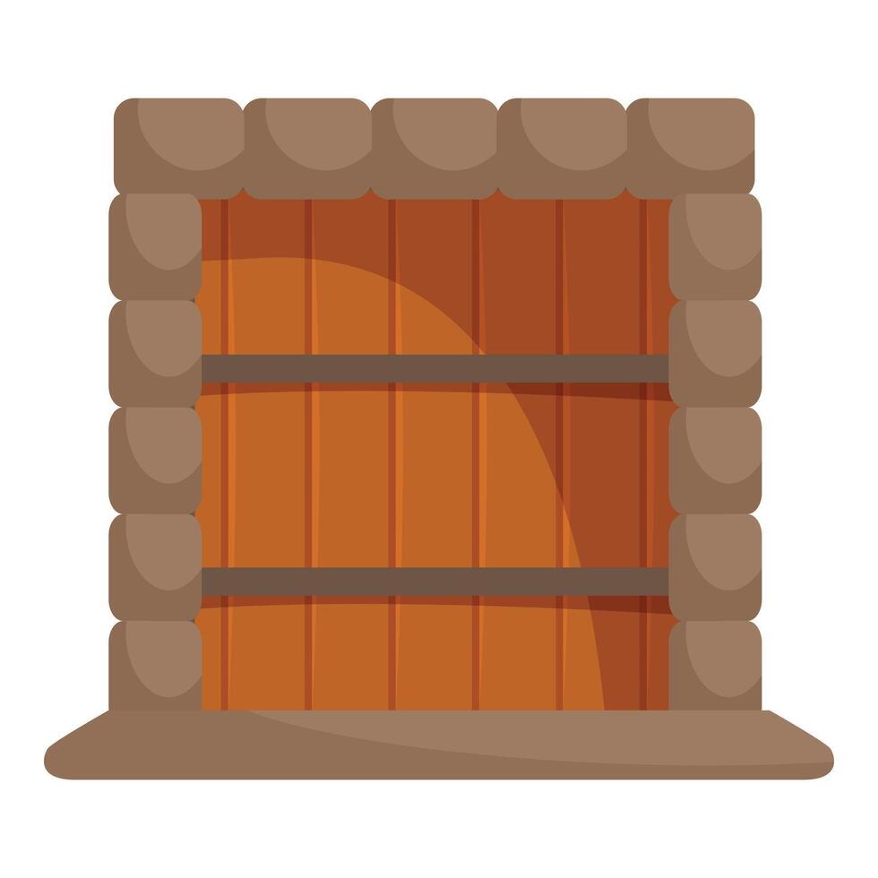 Medieval wooden counter with stone frame standing on the floor vector