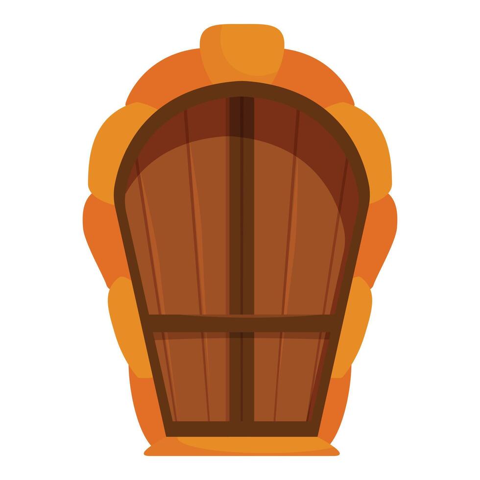 Wooden doorway with rounded frame and stone archway vector