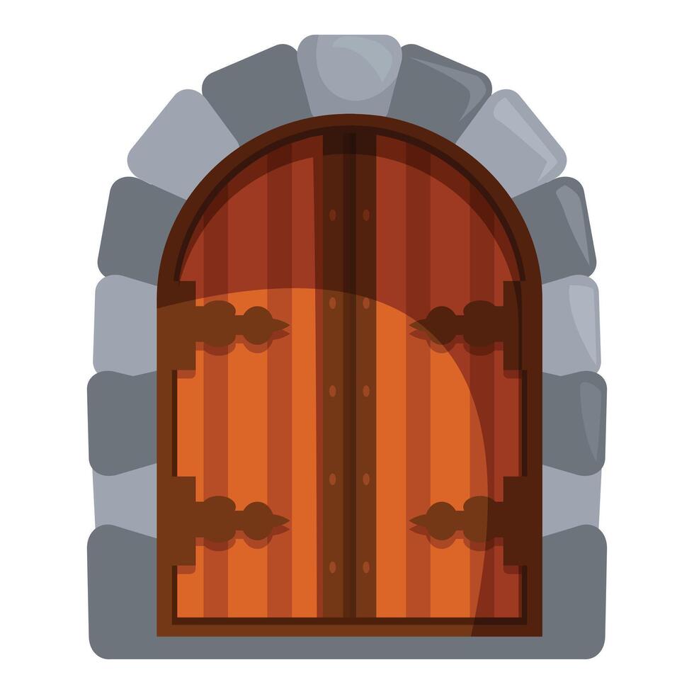 Old wooden medieval door with stone archway vector