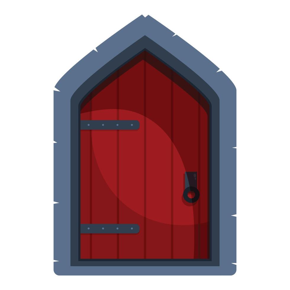Ancient red wooden door with stone archway inviting to enter vector