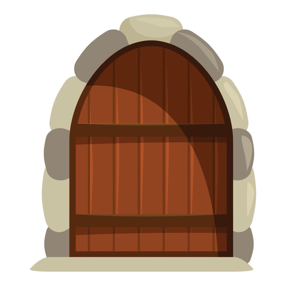 Old wooden doorway with arch made of stones vector