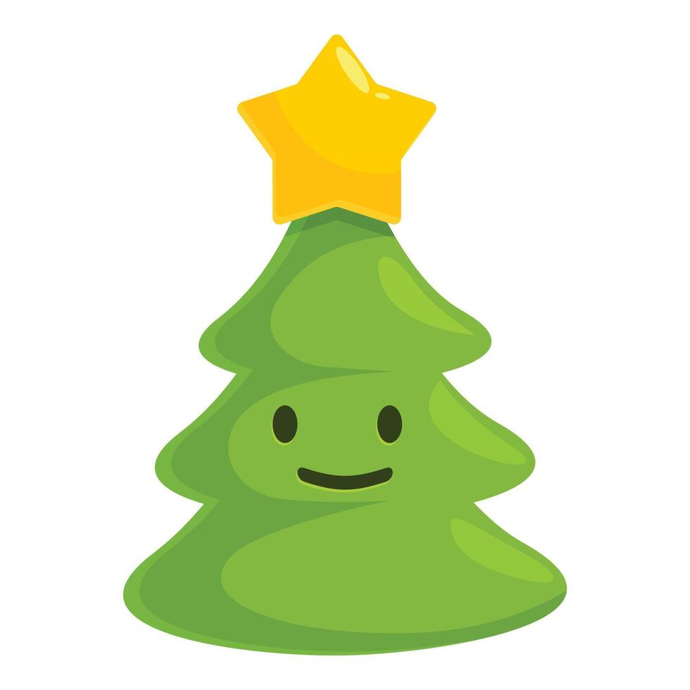 Cute green christmas tree character smiling with a golden star on top vector