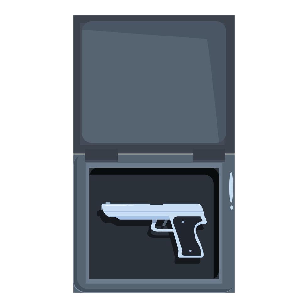 Safe storage, handgun secured in open metal safe for security vector