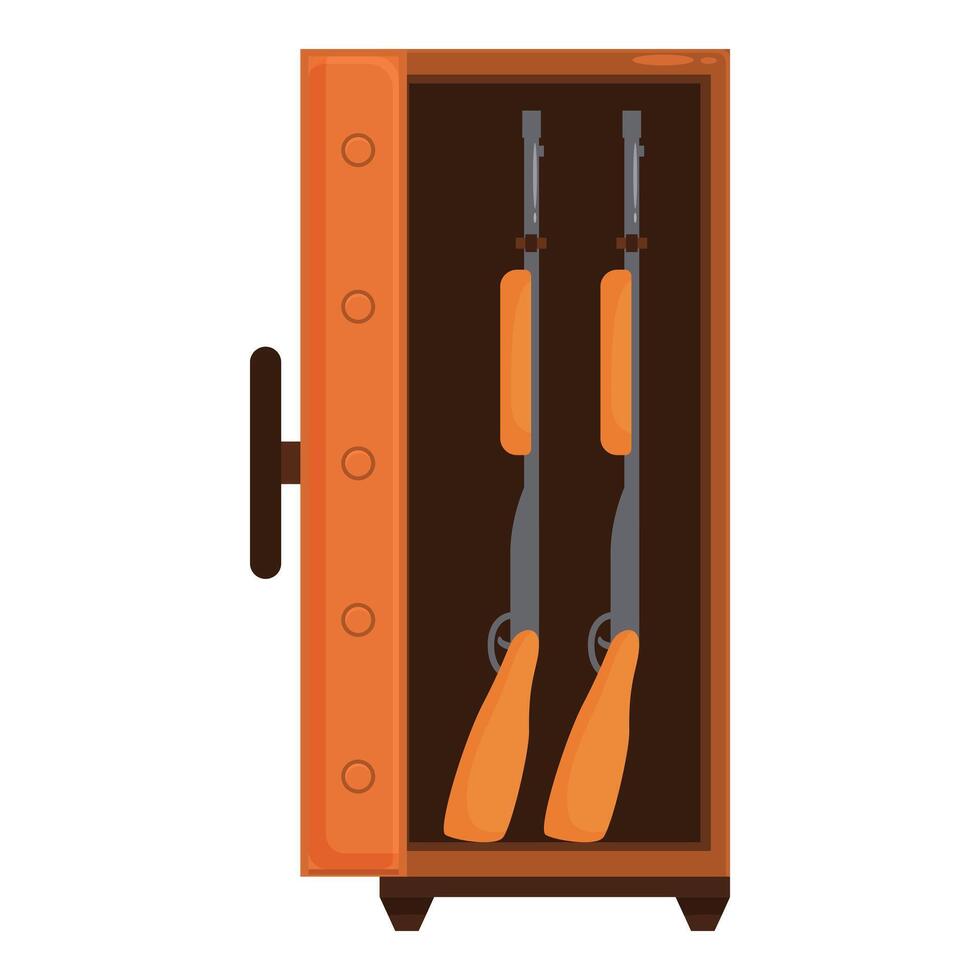 Two hunting rifles being stored in a secure metal gun safe vector