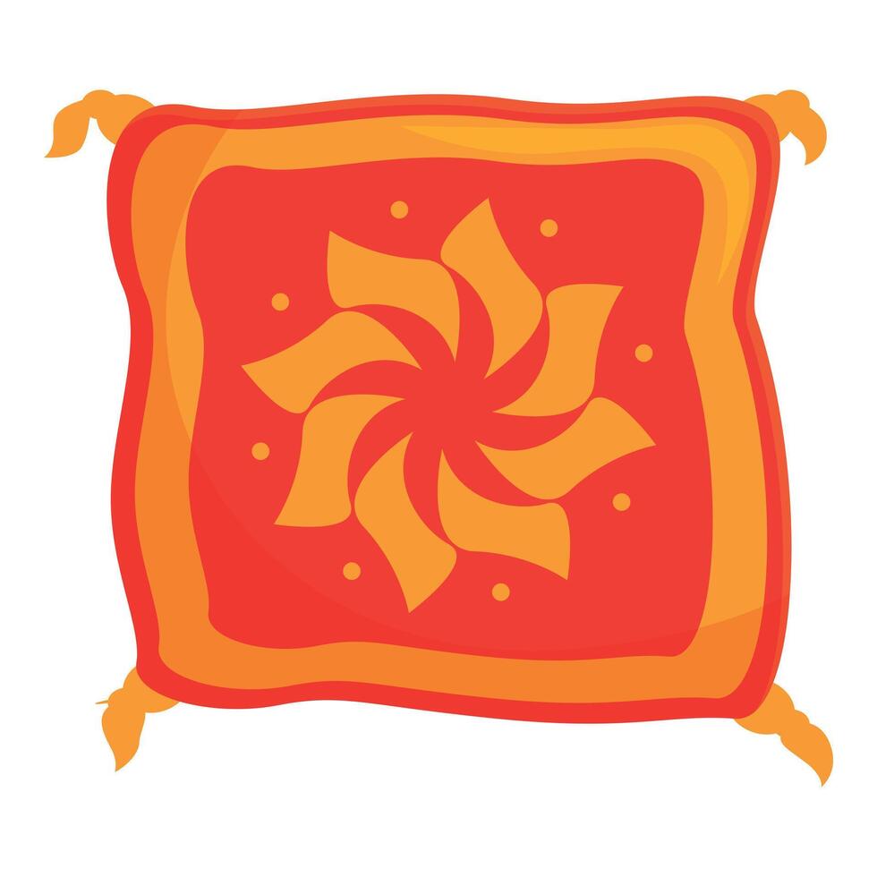 Red and orange square pillow with floral pattern presenting its top view vector