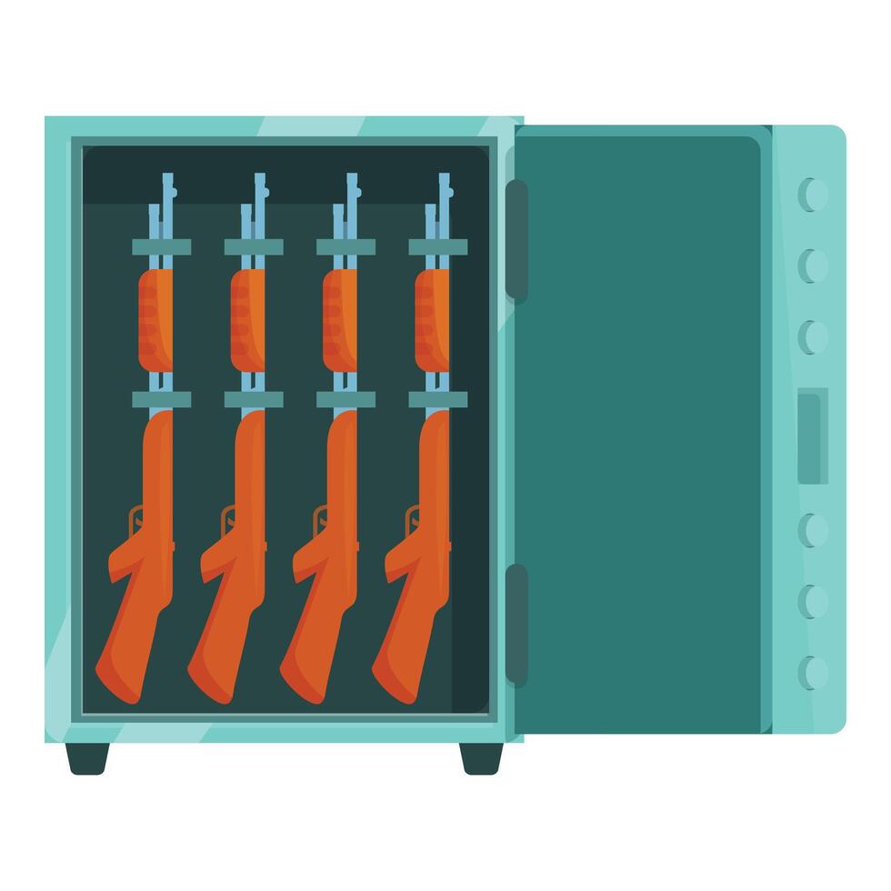 Open metal safe with rifles inside keeping guns secure vector