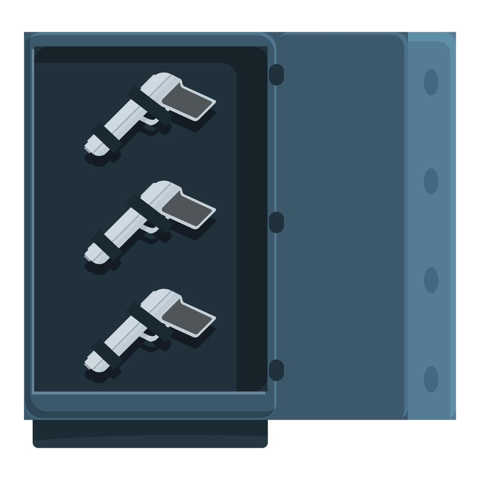 Open safe with pistols fixed inside, secure gun storage concept vector