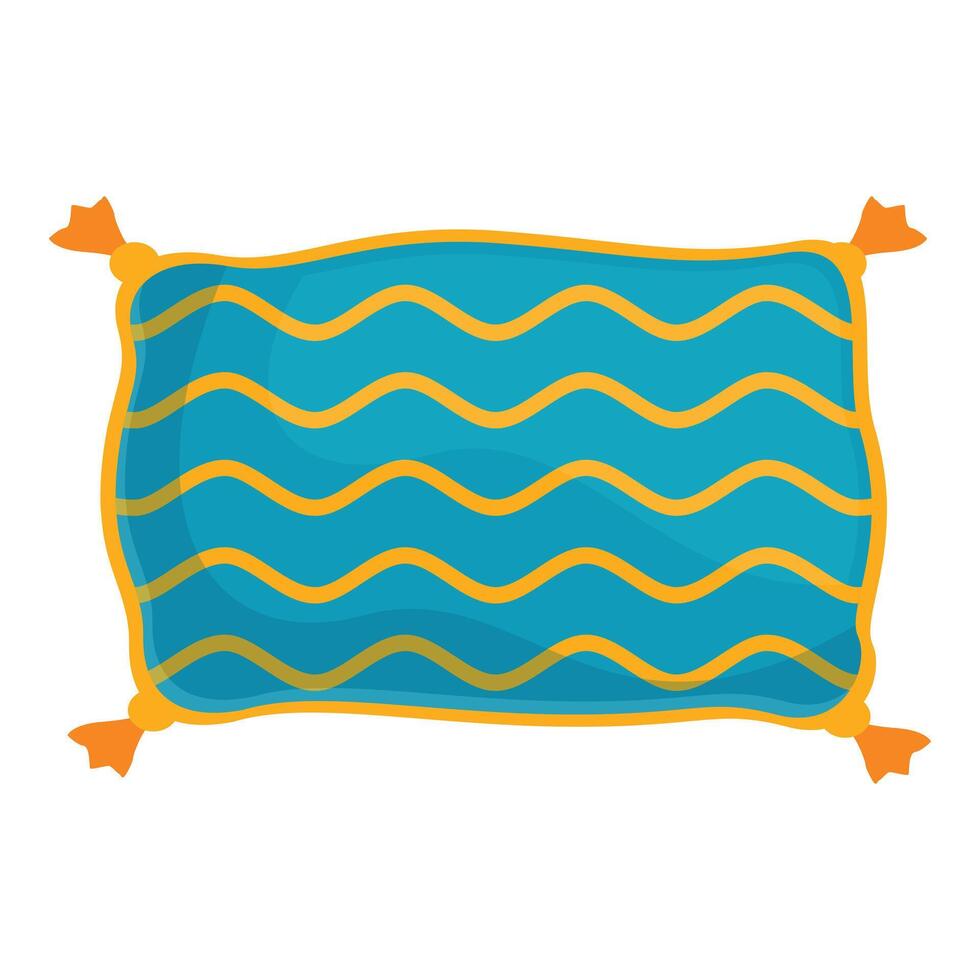Blue pillow with wavy stripes and tassels is lying on white background vector