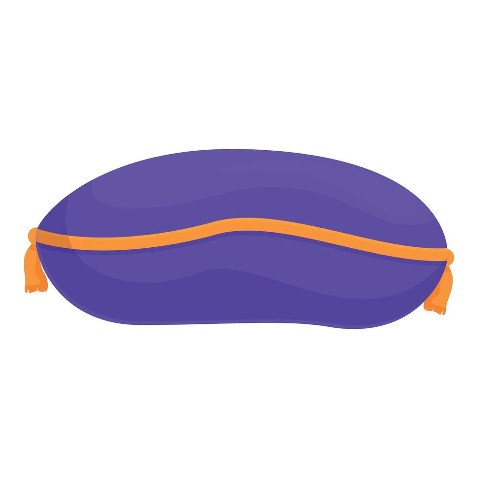 Violet sofa cushion with golden stripe and tassels is lying on white background vector