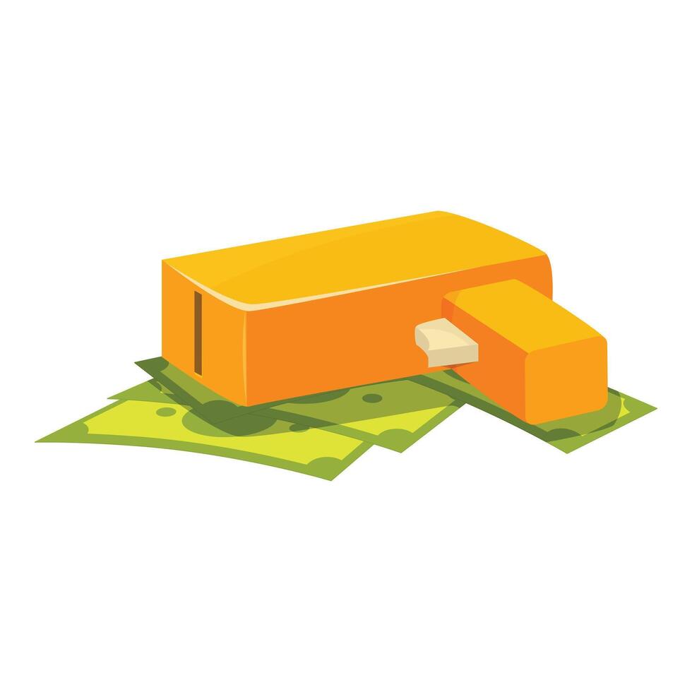 Orange price gun resting on pile of dollar bills vector