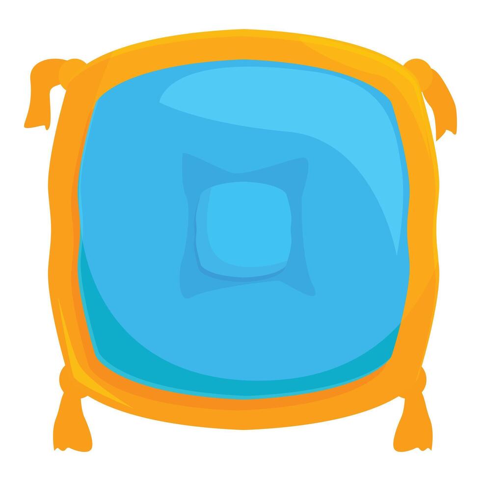 Blue square pillow with golden tassels is lying on white background vector