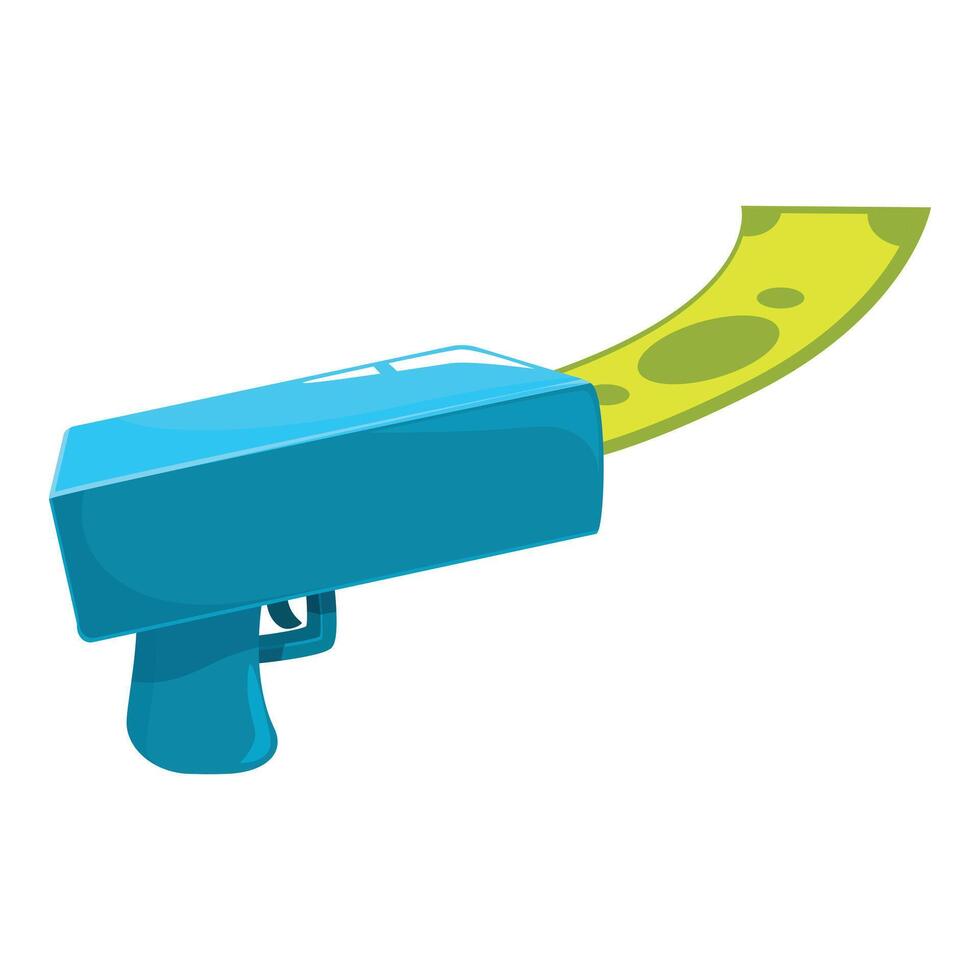 Blue money gun shooting banknotes cash cartoon illustration vector