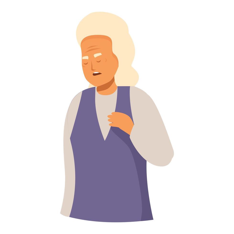 Senior woman suffering from chest pain, possible heart attack vector