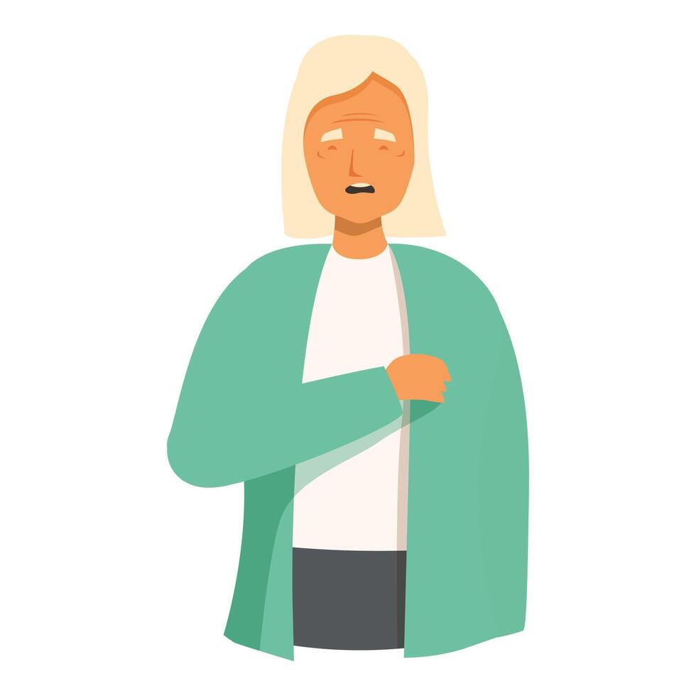 Senior woman suffering from chest pain, possible heart attack vector