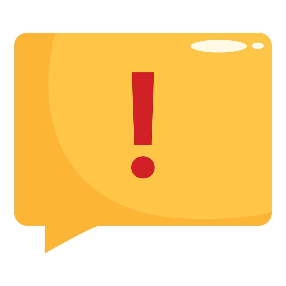 Yellow speech bubble showing red exclamation mark warning sign vector