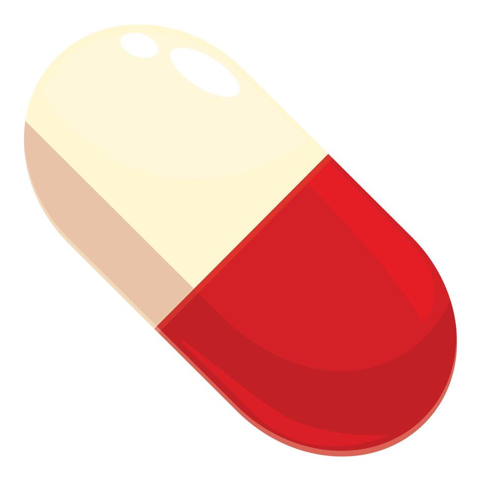 Red and white capsule pill medicine lying on its side vector