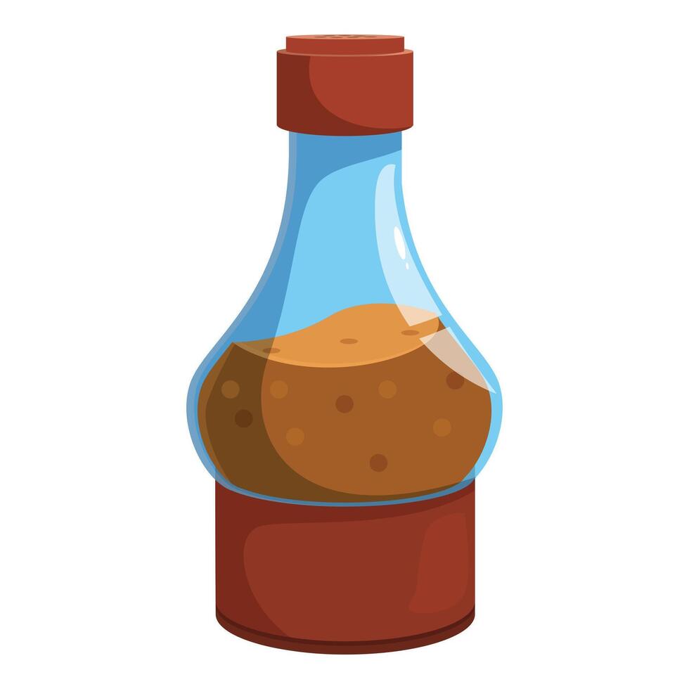 Glass bottle containing brown sauce with red cap vector