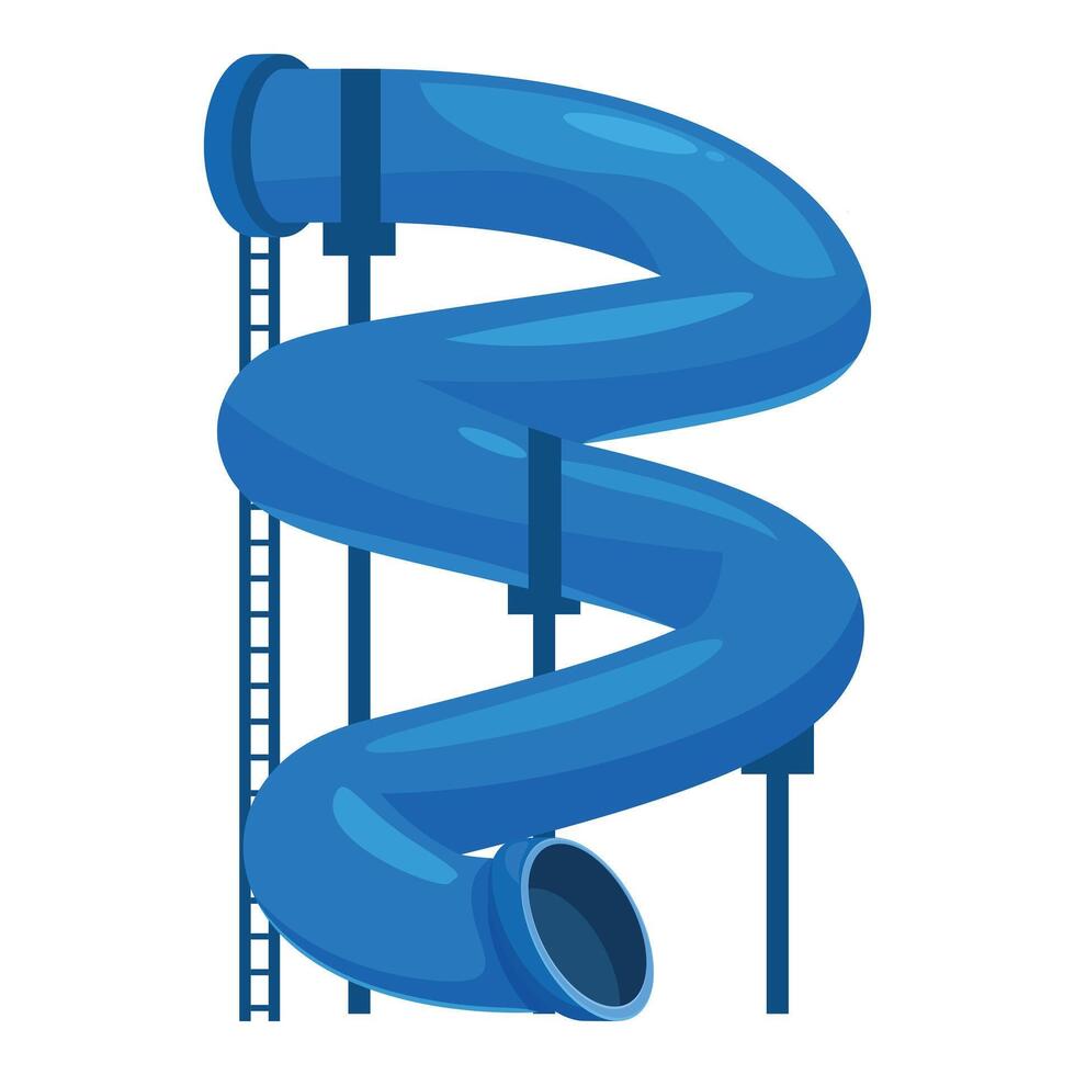Blue waterpark spiral slide twisting upwards towards sky vector