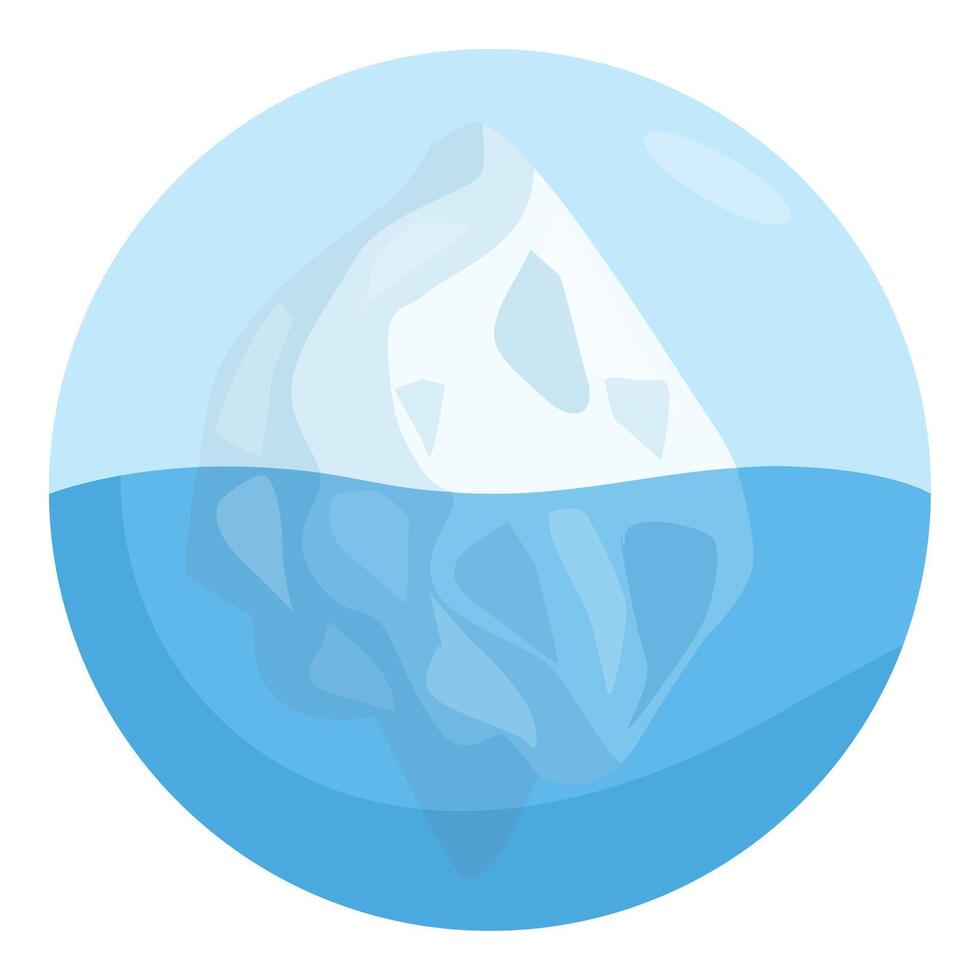 Large iceberg floating in water showing visible and hidden parts in blue circle vector