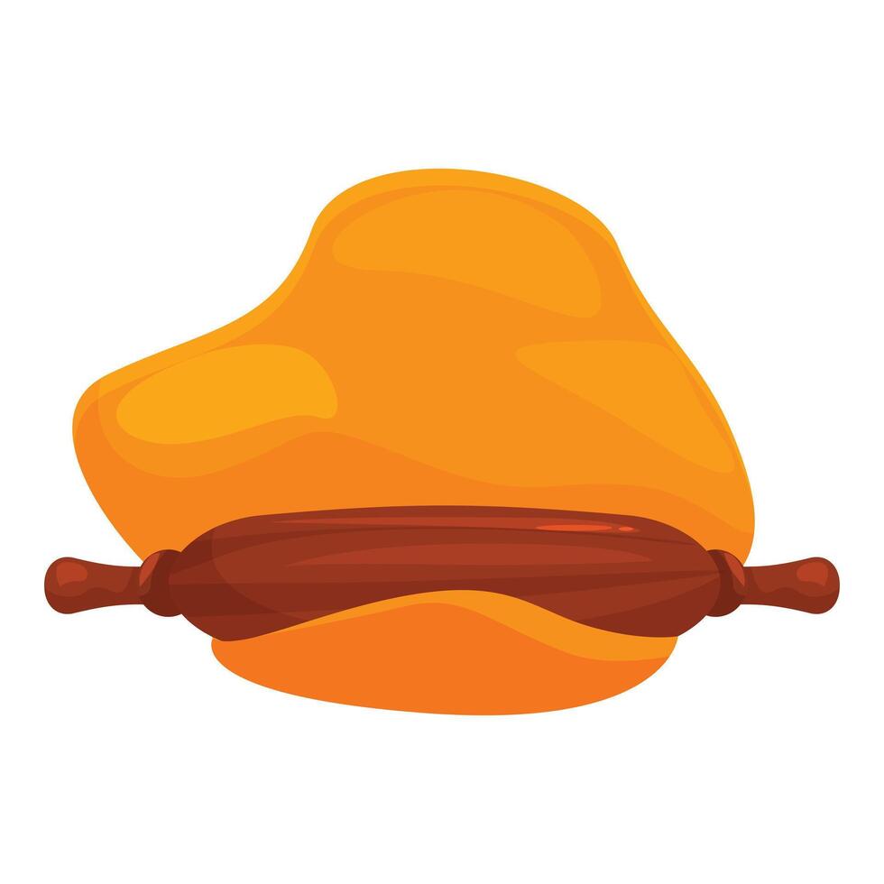 Wooden rolling pin flattening dough for baking vector