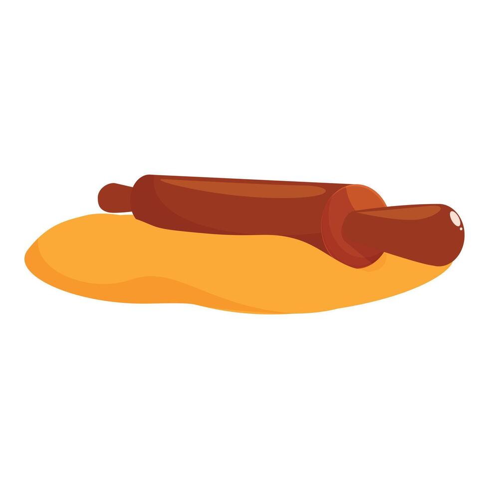 Wooden rolling pin lying on fresh dough for baking vector