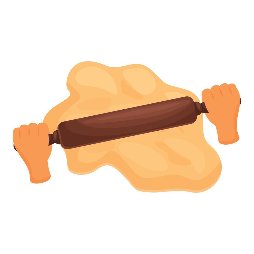 Baker using rolling pin flattening dough for baking vector