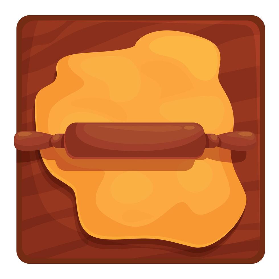 Rolling pin flattening dough on wooden cutting board vector