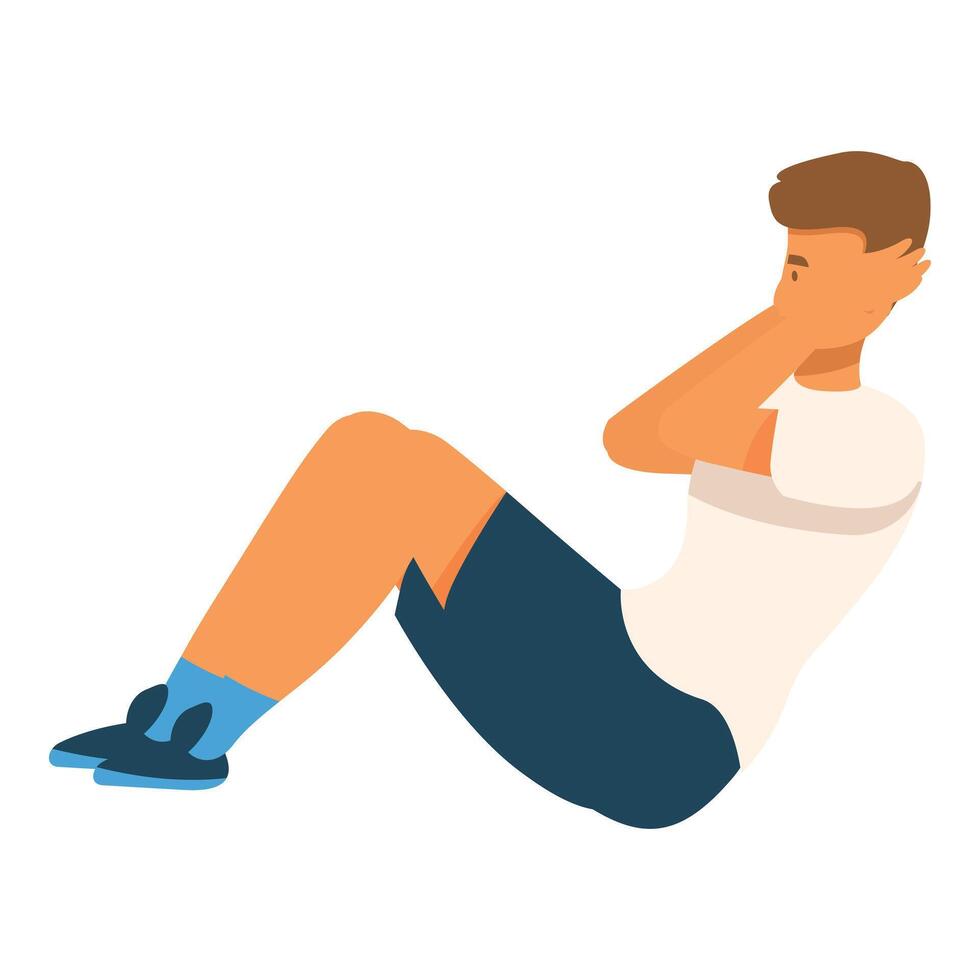 Young man doing crunch exercise for abdominal muscles vector