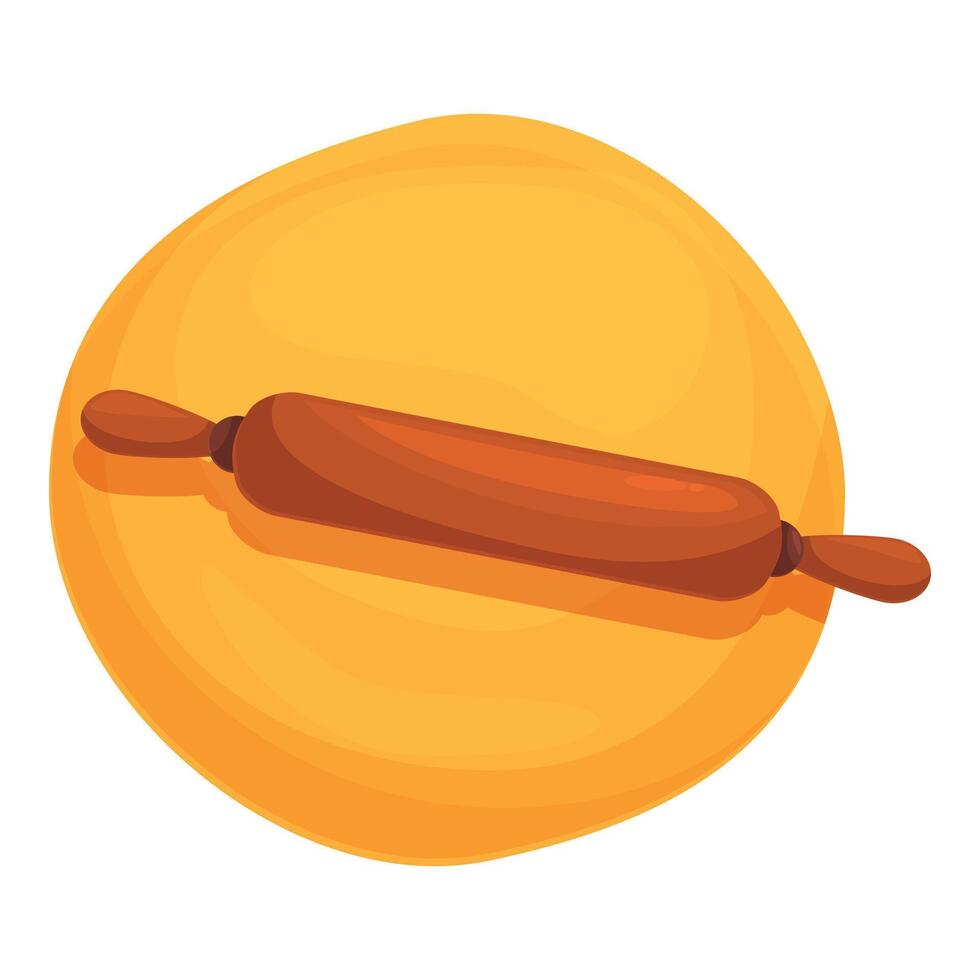 Wooden rolling pin lying on dough for baking bread or pizza vector
