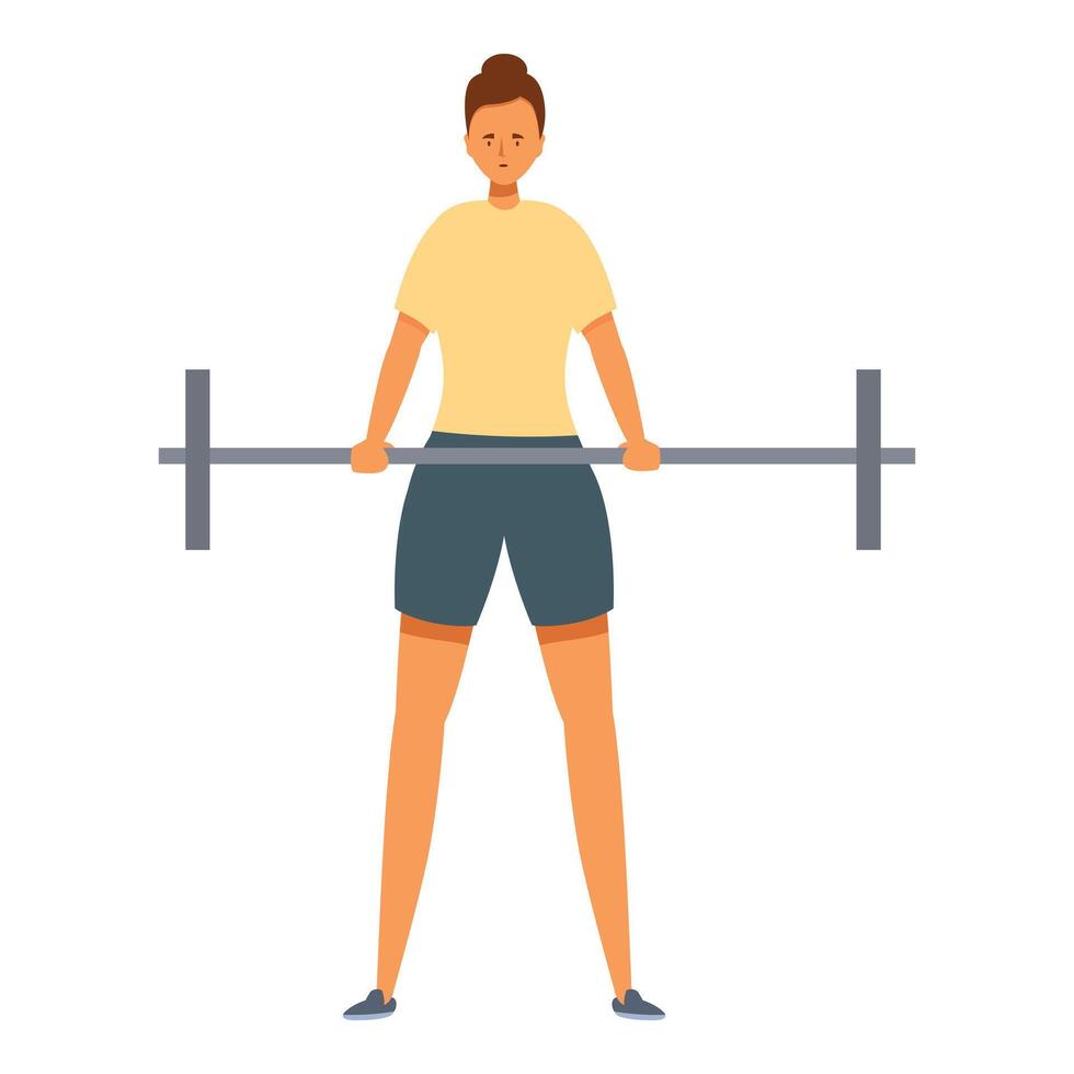 Young woman lifting weights, maintaining fitness routine with determination vector