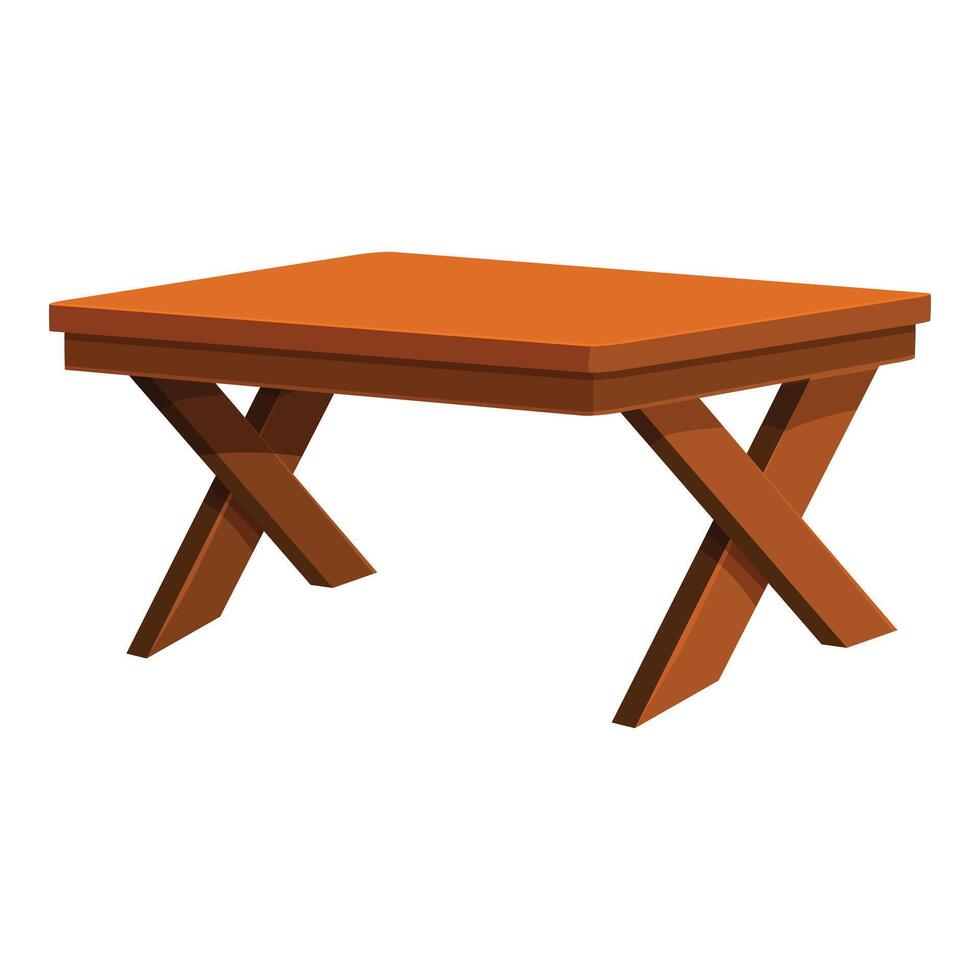 Wooden table with crossed legs standing on white background vector