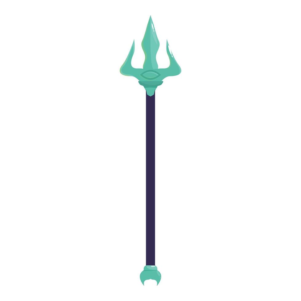 Magic staff with turquoise trident and eye on top is standing upright vector