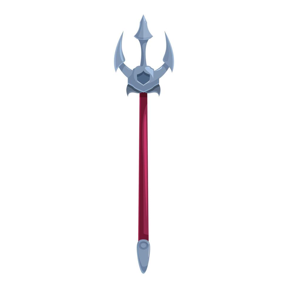 Medieval pole weapon, silver trident with three sharp blades vector