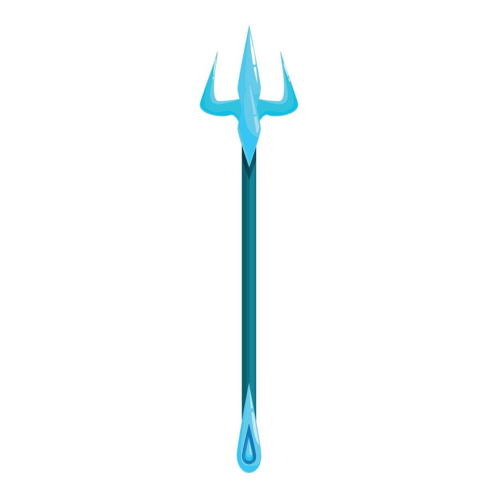Magic trident spear weapon standing up with blue blade on white background vector