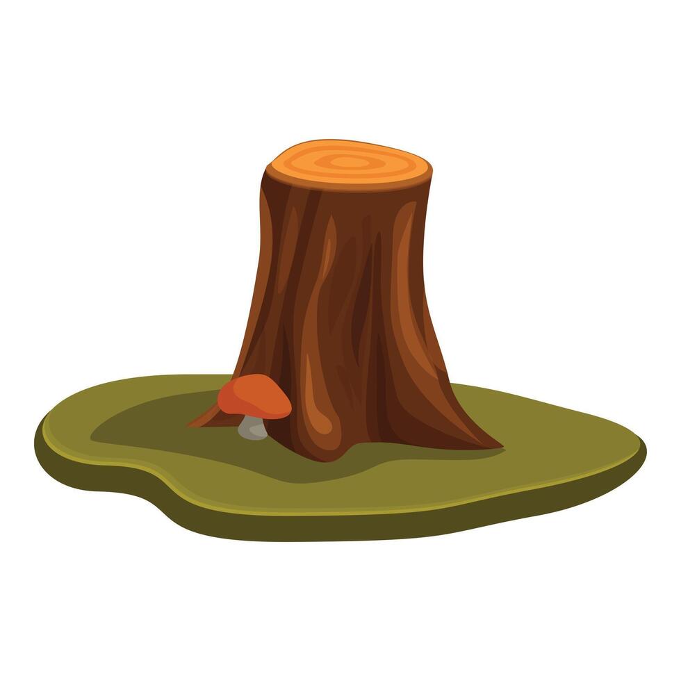 Old tree stump growing on green grass with a mushroom vector
