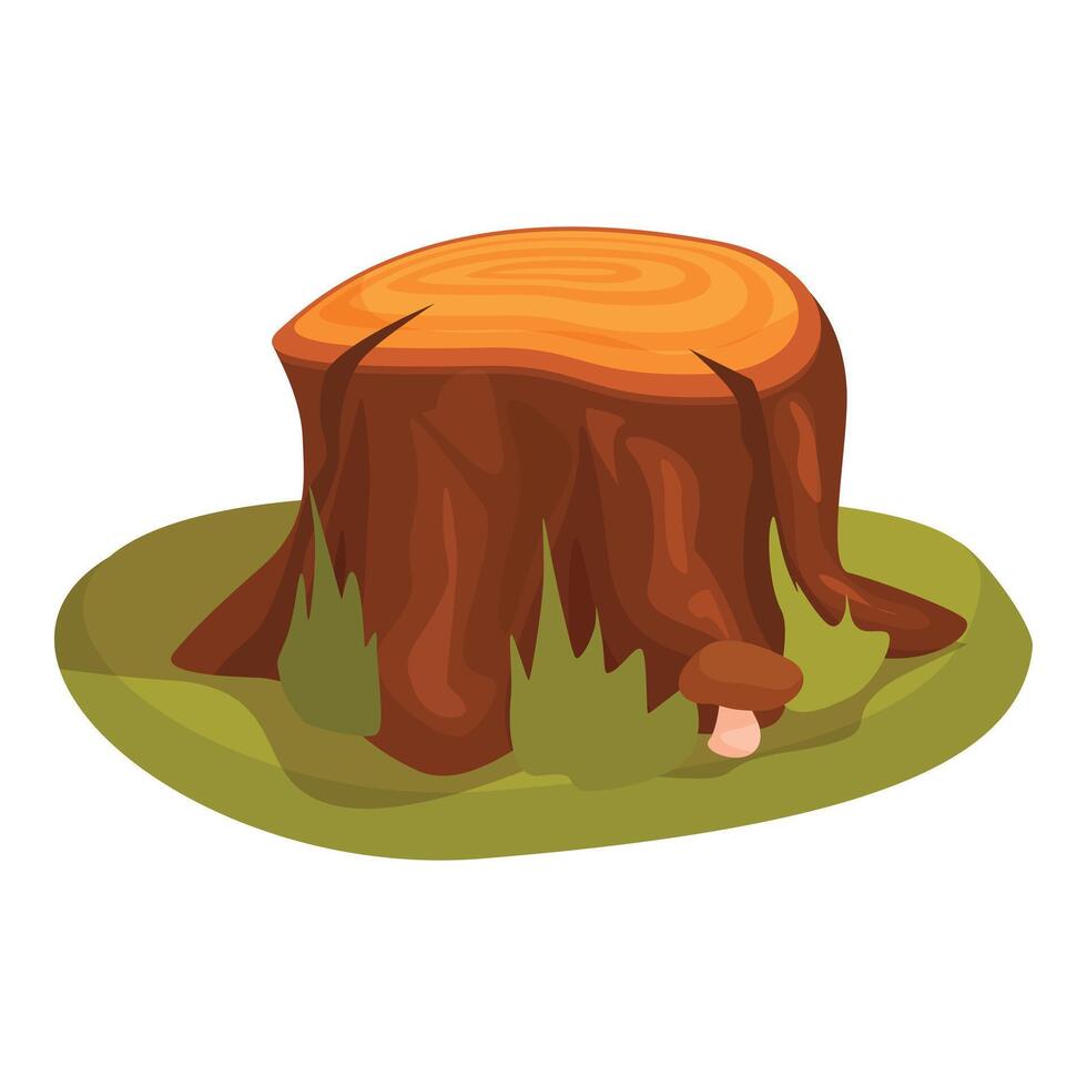Old tree stump growing on green grass patch illustration vector