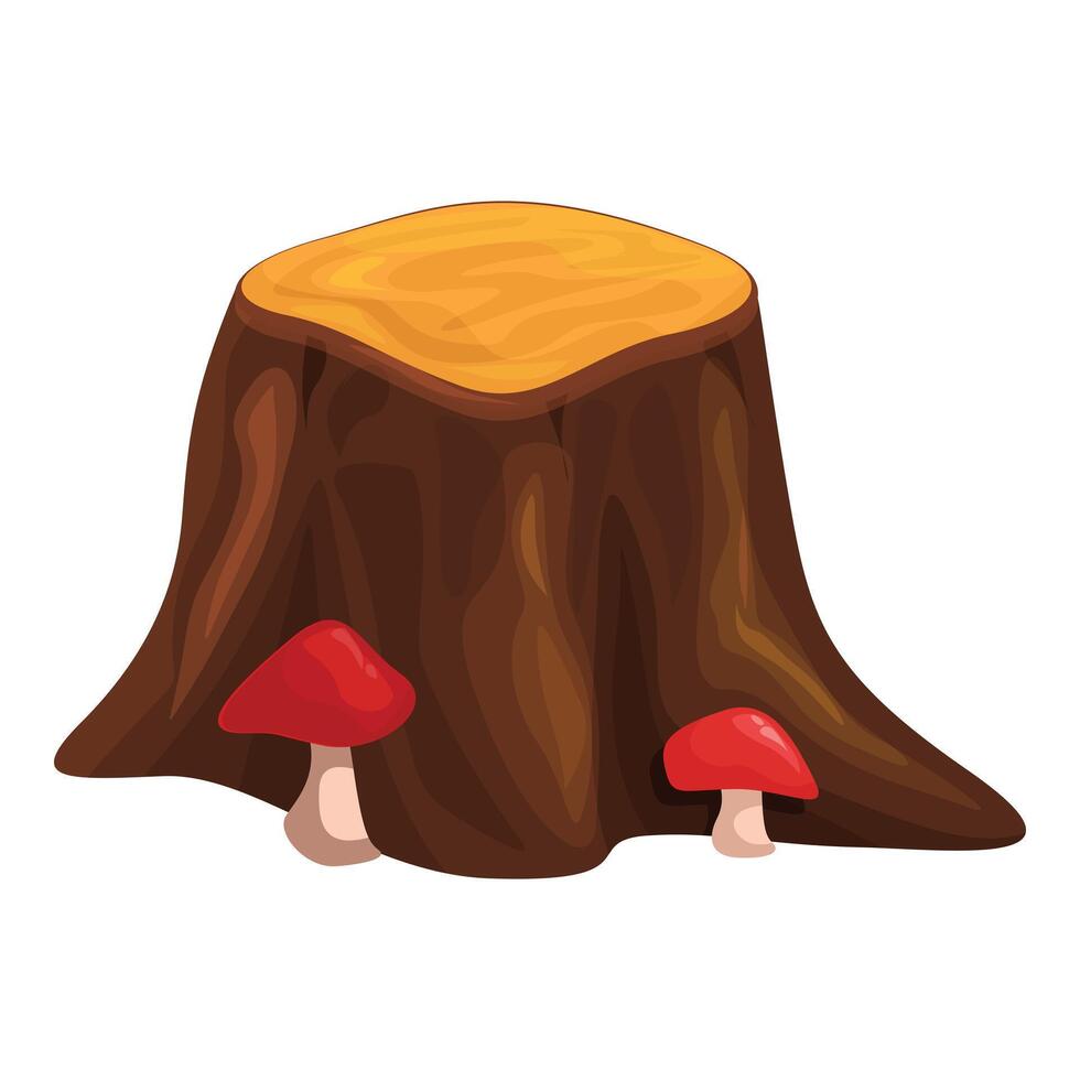 Big brown stump with two red mushrooms growing on it vector