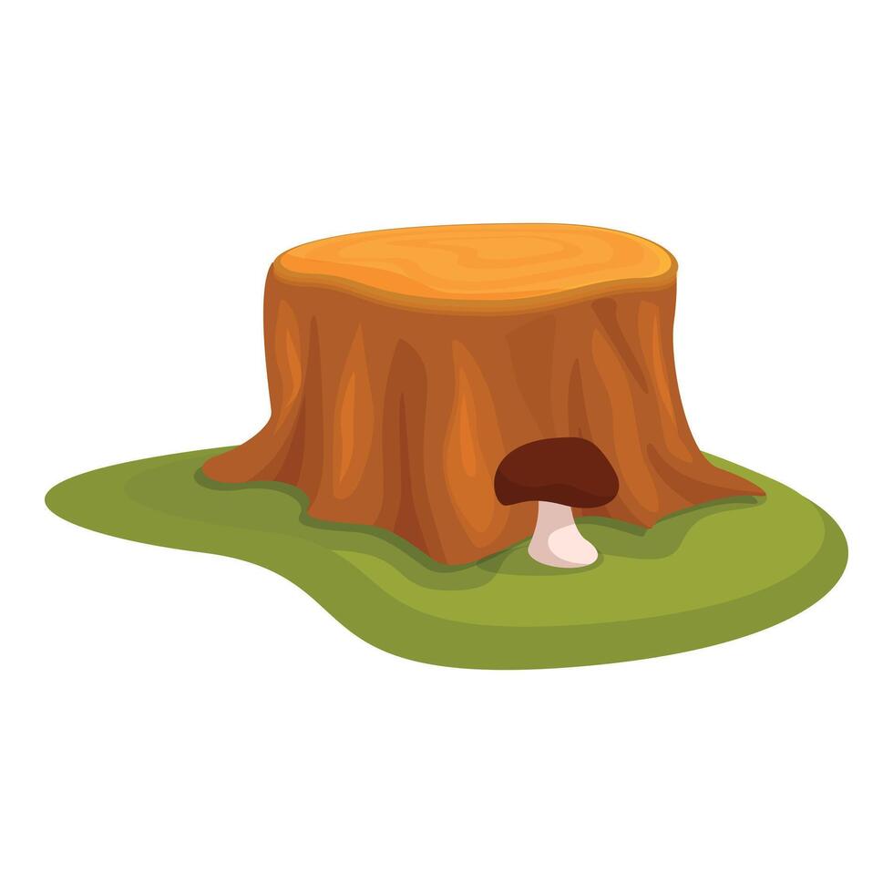 Brown mushroom growing on tree stump on green grass vector