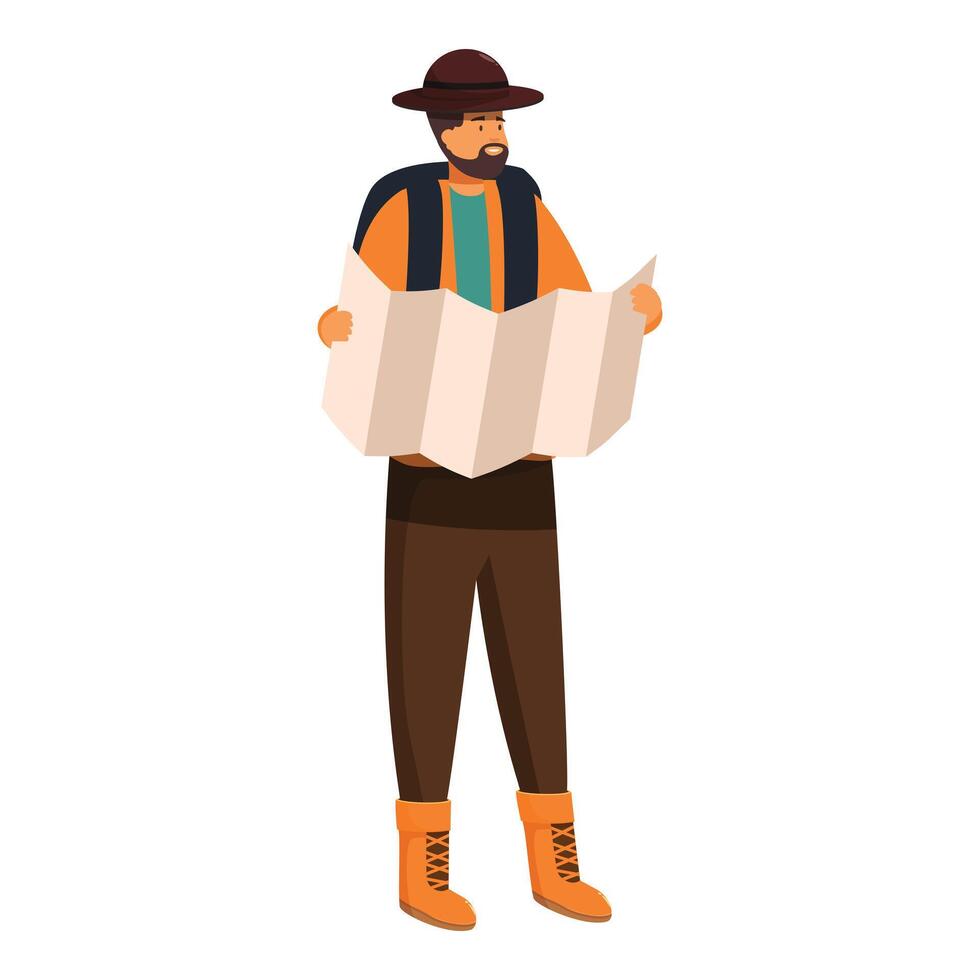 Traveler is looking at a map trying to find his way vector