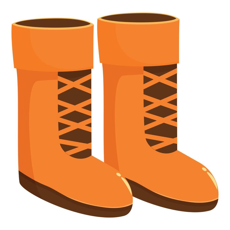Pair of orange rubber boots standing on white background vector