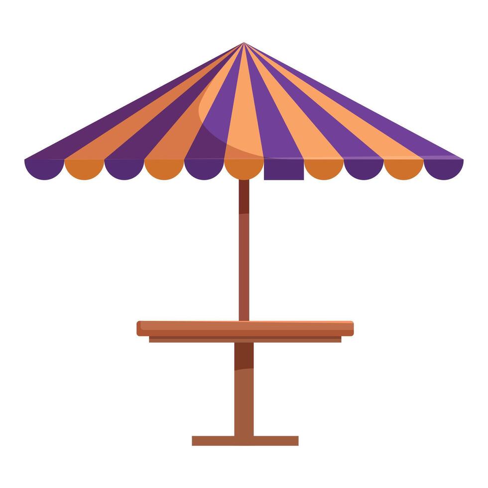 Striped beach umbrella covering wooden table on terrace vector