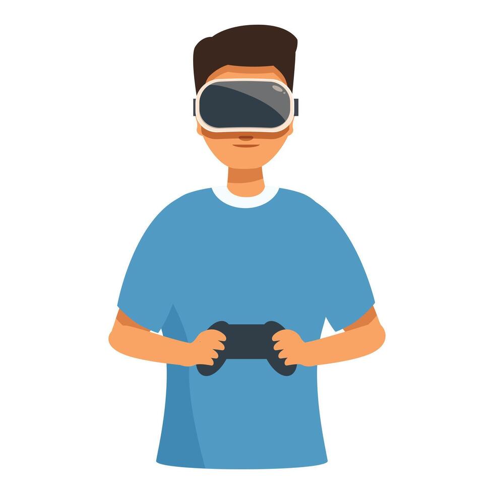 Young man playing with vr glasses holding game controller vector