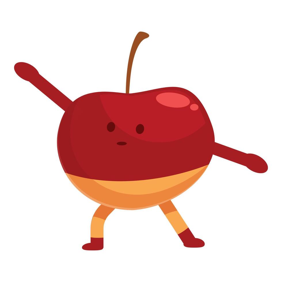Happy red apple cartoon character doing sports gymnastics exercise vector